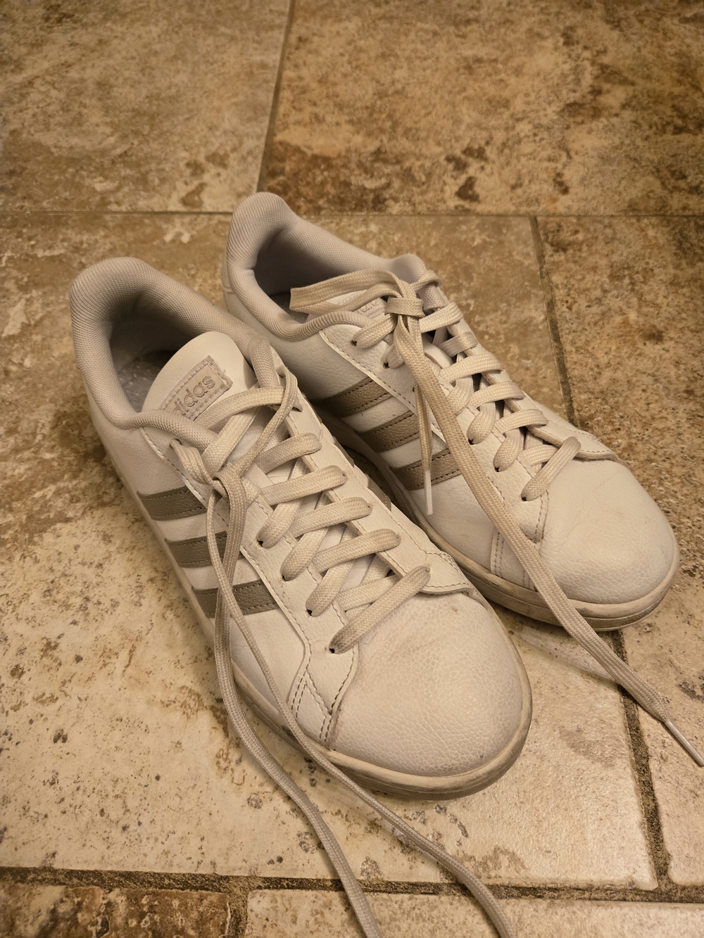 adidas White Sneakers with Gray Three Stripes